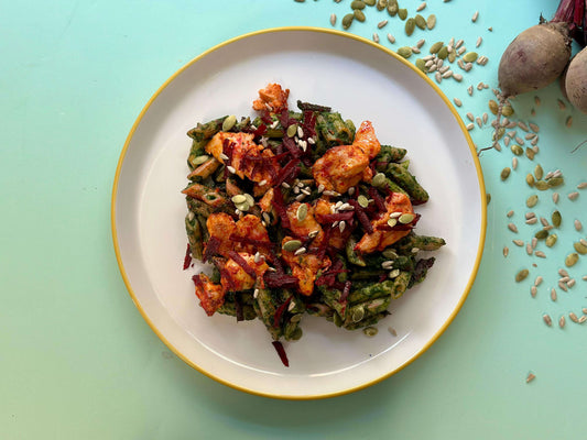 Vegetarian Harissa Tofu & Pesto Pasta | Balanced & Flavorful Enjoy a plant-based twist with harissa tofu & “all the greens” pesto pasta. A balanced, vegetarian meal packed with protein & nutrients. Order now!